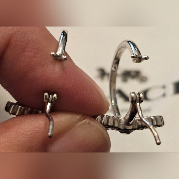 Coach Sparkling Crystal Silver Bow Huggie Hoop Earrings - EUC - Picture 7 of 8